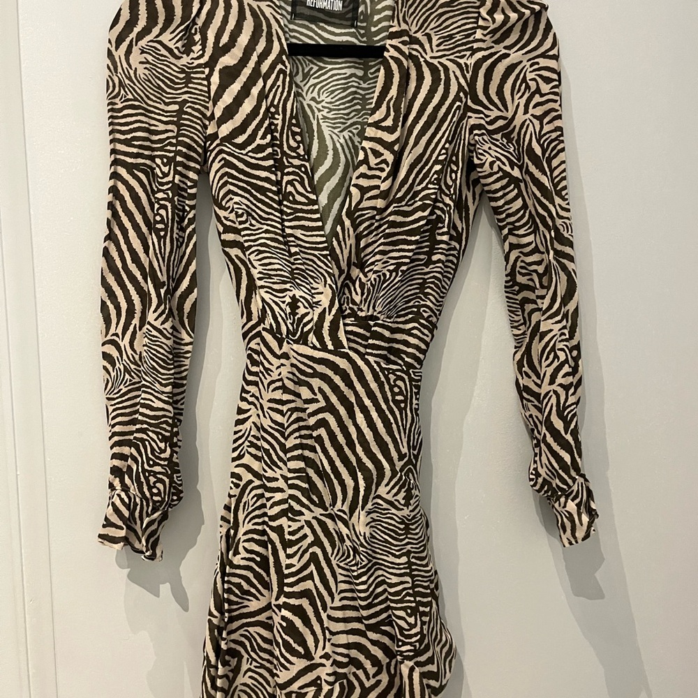 Reformation Zebra Print Long Sleeve wrap Dress
